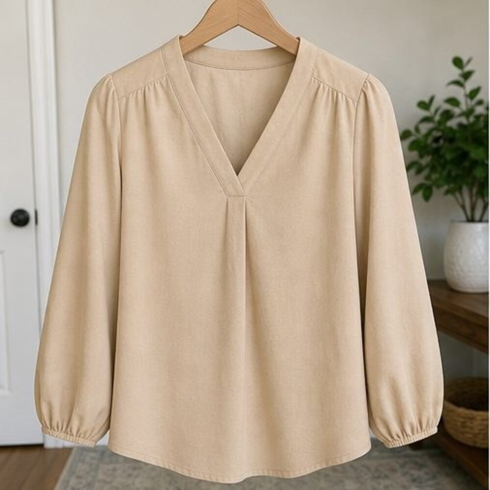 Sand V Neck Top